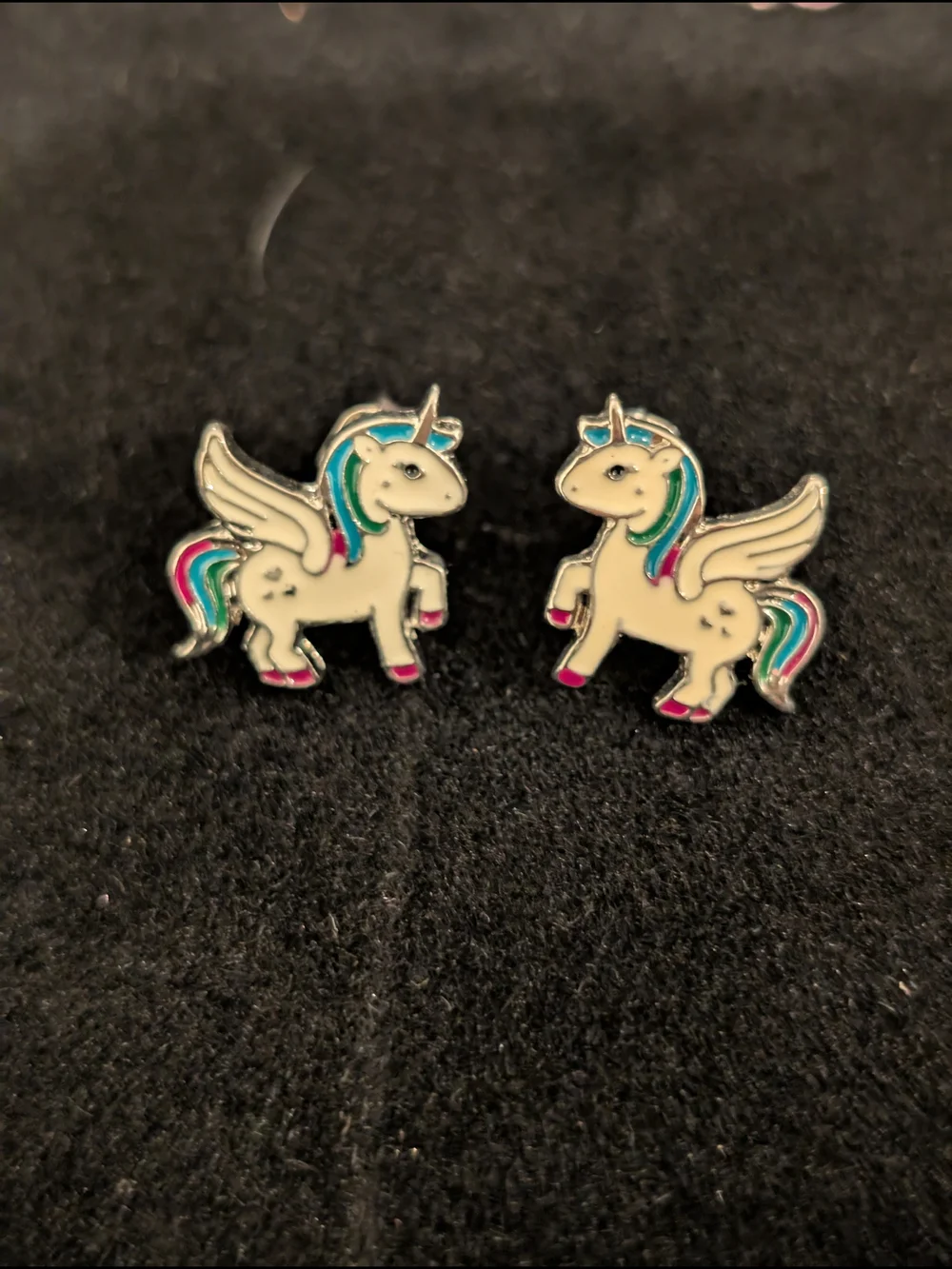Claire's White Unicorn Pegasus Stud Earrings with Pink & Teal Accents